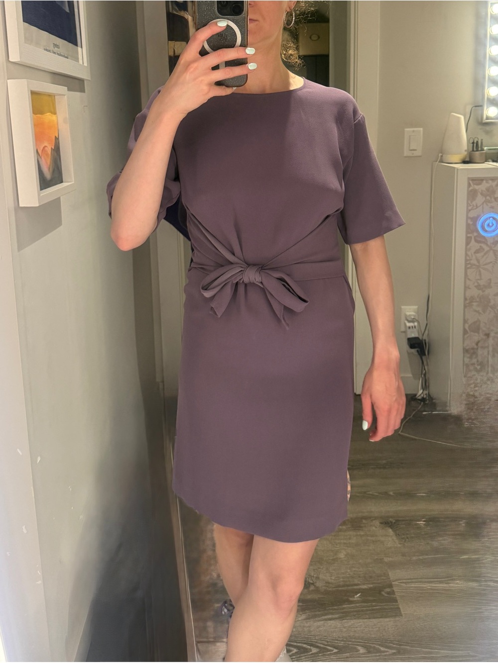 Women's Tie-Waist Short Sleeve Dress in Mauve PURPLE